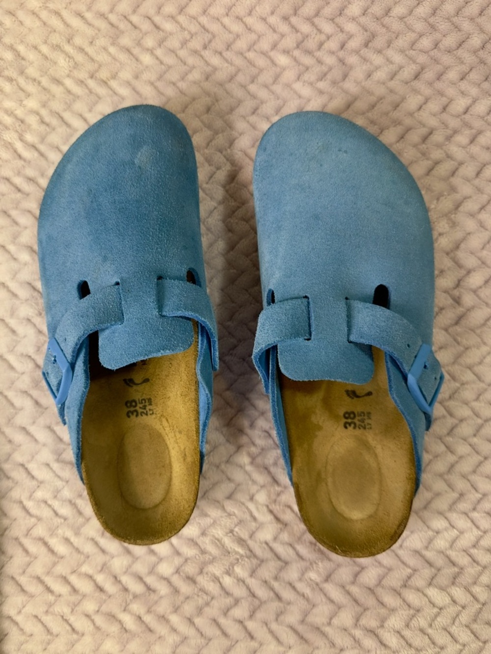 Women’s Blue Suede Leather Birkenstock Boston Clogs - Size 38